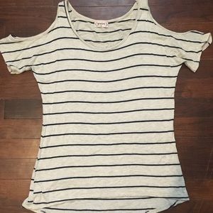 Cold shoulder beige and black strip top